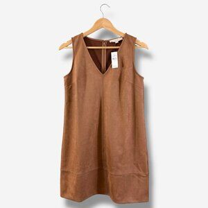 Loft Brown Faux Suede Mini Shift Dress Size 4 V-Neck Casual Spring Boho Preppy